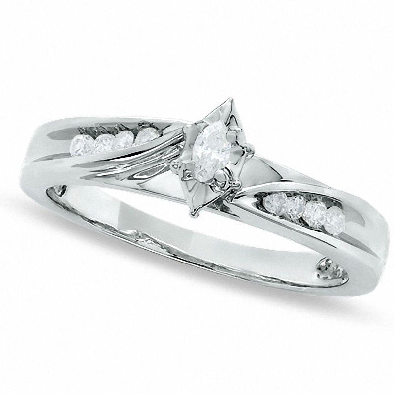 0.14 CT. T.W. Marquise Natural Diamond Engagement Ring in Solid 10K White Gold