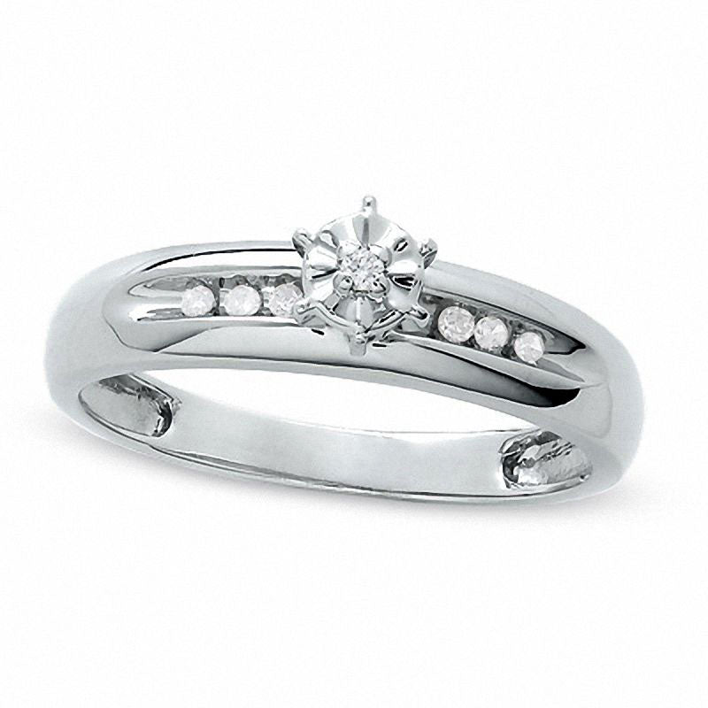 Natural Diamond Accent Engagement Ring in Solid 10K White Gold