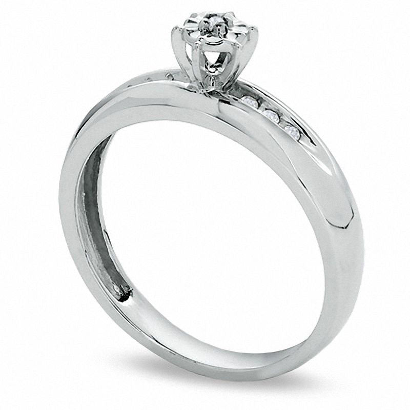 Natural Diamond Accent Engagement Ring in Solid 10K White Gold