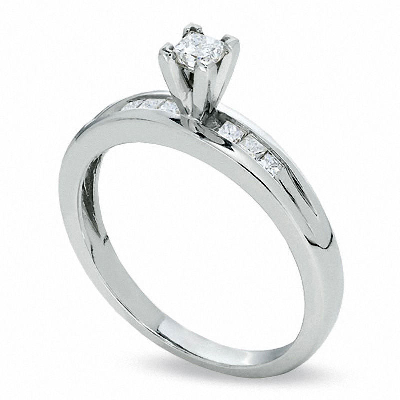 0.38 CT. T.W. Princess-Cut Natural Diamond Engagement Ring in Solid 14K White Gold