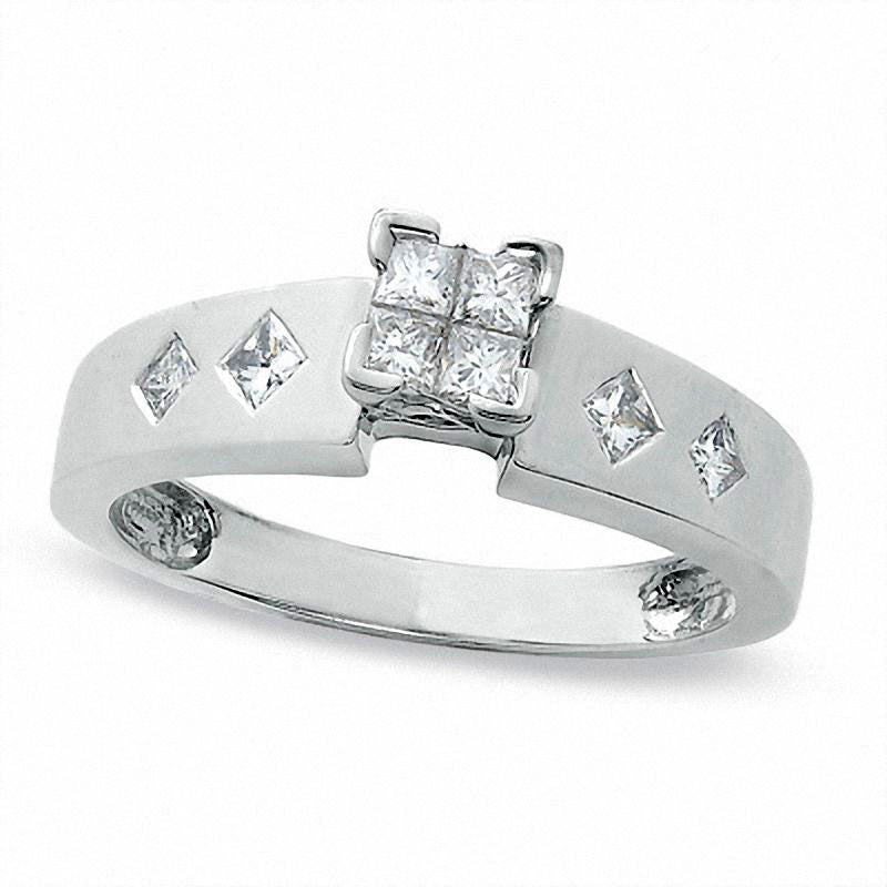 0.33 CT. T.W. Quad Princess-Cut Natural Diamond Engagement Ring in Solid 14K White Gold