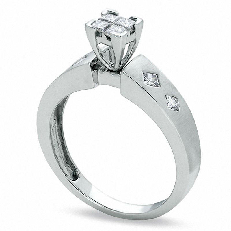 0.33 CT. T.W. Quad Princess-Cut Natural Diamond Engagement Ring in Solid 14K White Gold