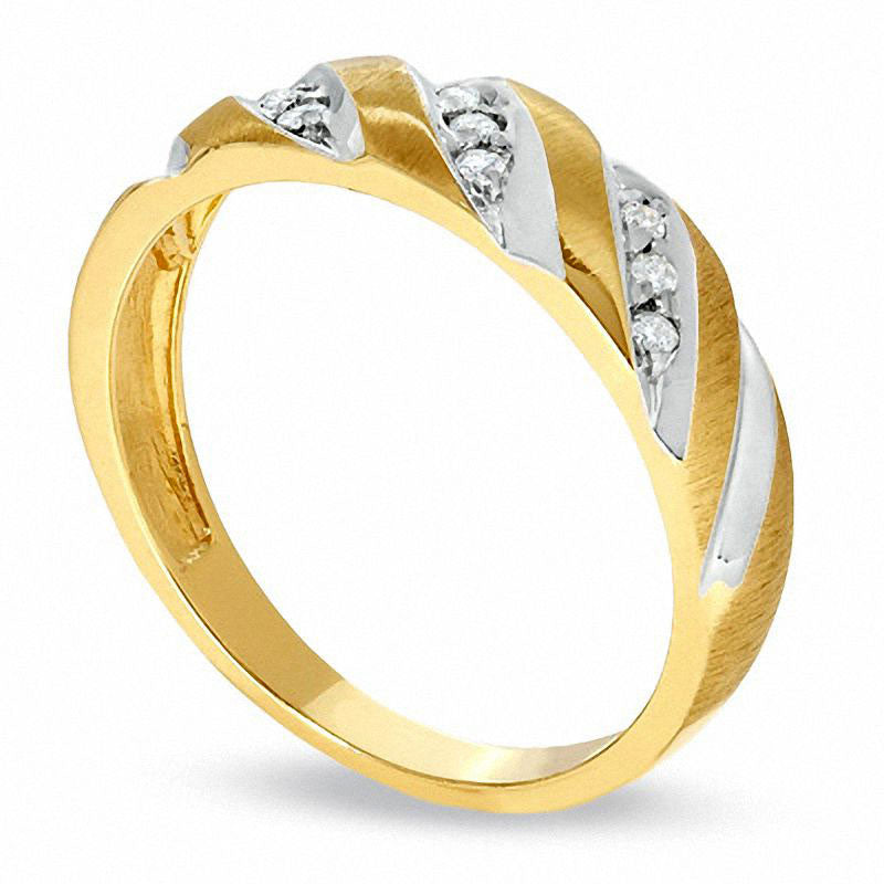 Ladies' 0.10 CT. T.W. Natural Diamond Wedding Band in Solid 10K Two-Tone Gold