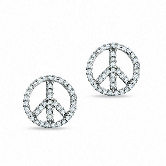 0.25 CT. T.W. Diamond Peace Sign Stud Earrings in 10K White Gold