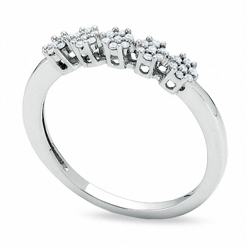 0.13 CT. T.W. Natural Diamond Five Flower Station Ring in Solid 10K White Gold