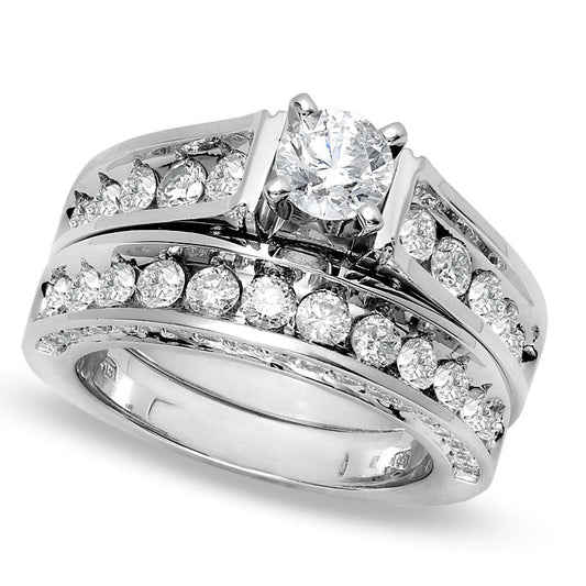 3.0 CT. T.W. Natural Diamond Bridal Engagement Ring Set in Solid 14K White Gold