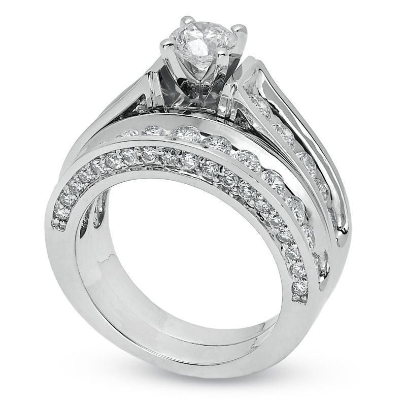 3.0 CT. T.W. Natural Diamond Bridal Engagement Ring Set in Solid 14K White Gold