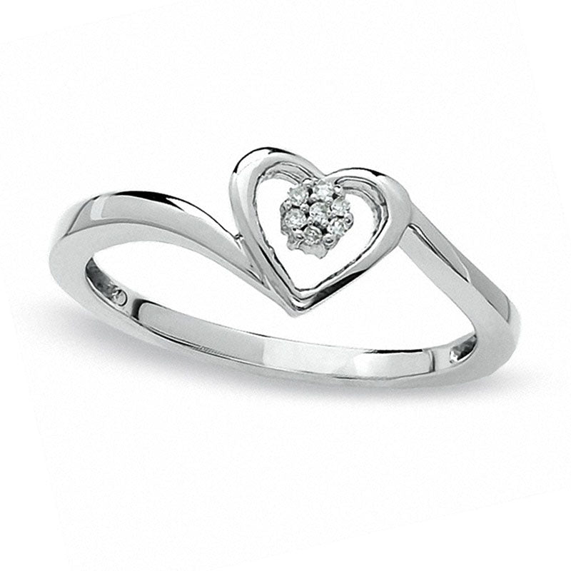 Natural Diamond Accent Heart Promise Ring in Solid 10K White Gold