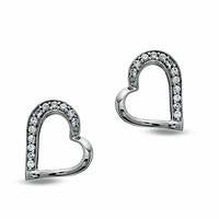 0.13 CT. T.W. Diamond Tilted Heart Stud Earrings in Sterling Silver