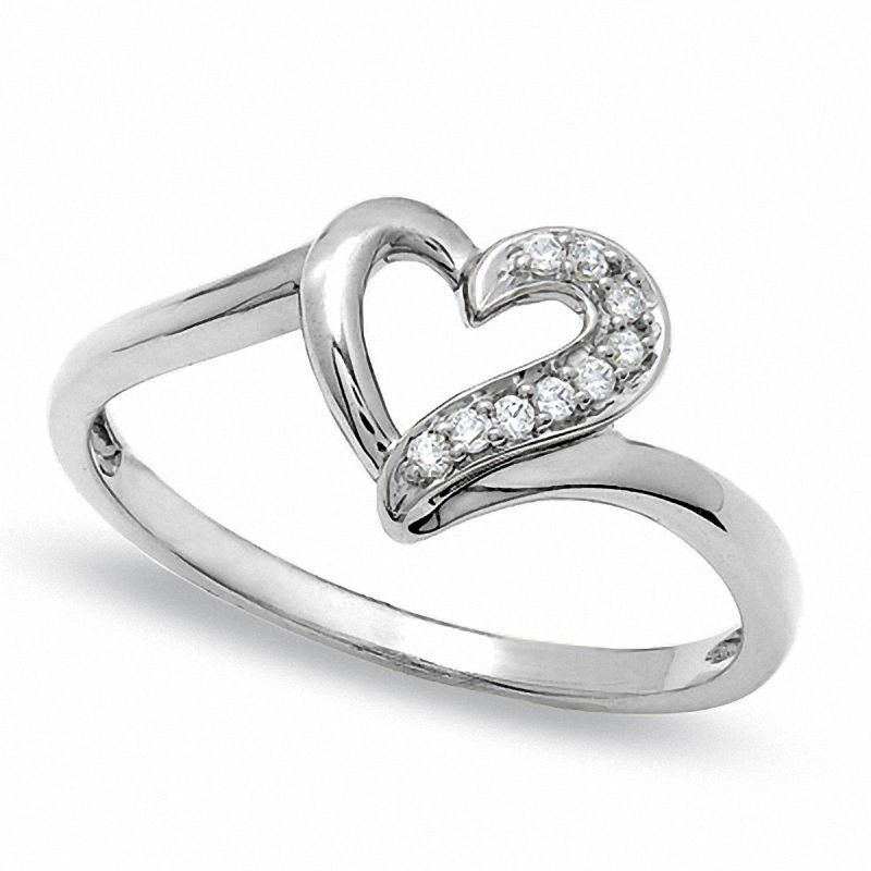 0.05 CT. T.W. Natural Diamond Heart Outline Ring in Solid 10K White Gold