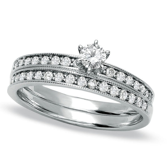 0.50 CT. T.W. Natural Diamond Bridal Engagement Ring Set in Solid 14K White Gold