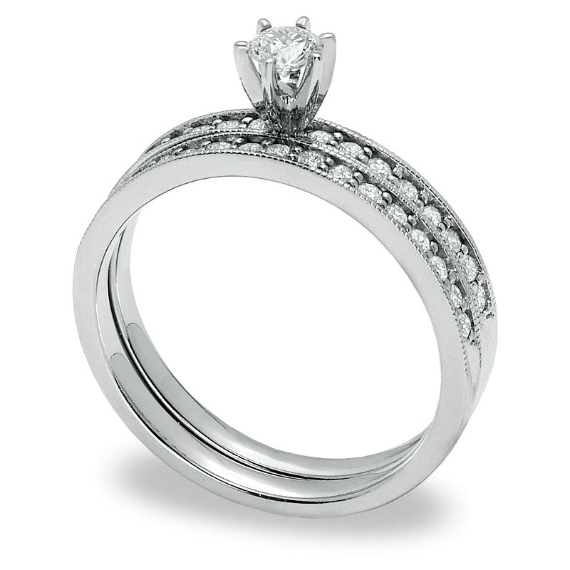 0.50 CT. T.W. Natural Diamond Bridal Engagement Ring Set in Solid 14K White Gold