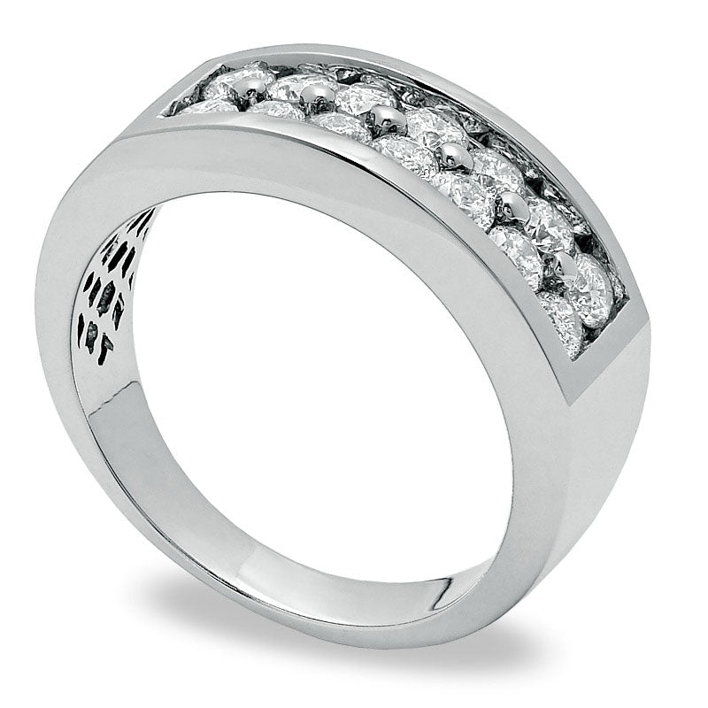 Men's 1.50 CT. T.W. Natural Diamond Double Row Wedding Band in Solid 14K White Gold