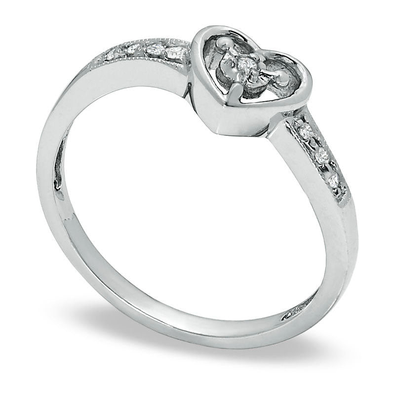 Natural Diamond Accent Heart Ring in Solid 10K White Gold