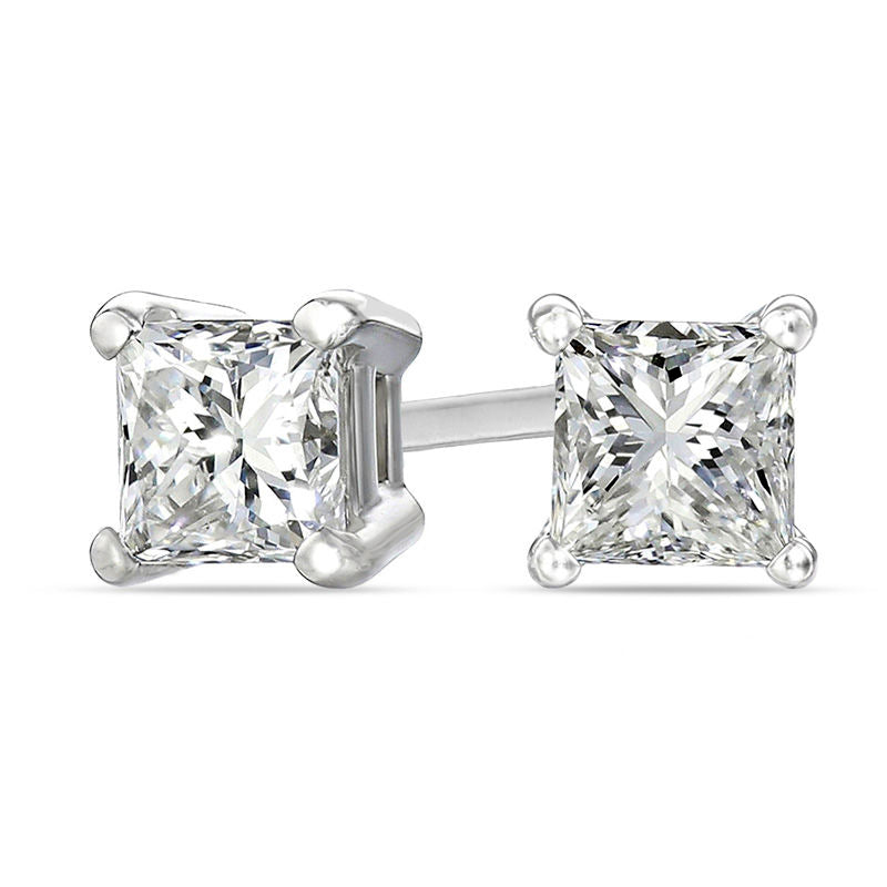 0.25 CT. T.W. Certified Princess-Cut Diamond Solitaire Stud Earrings in 18K White Gold (I/VS2)