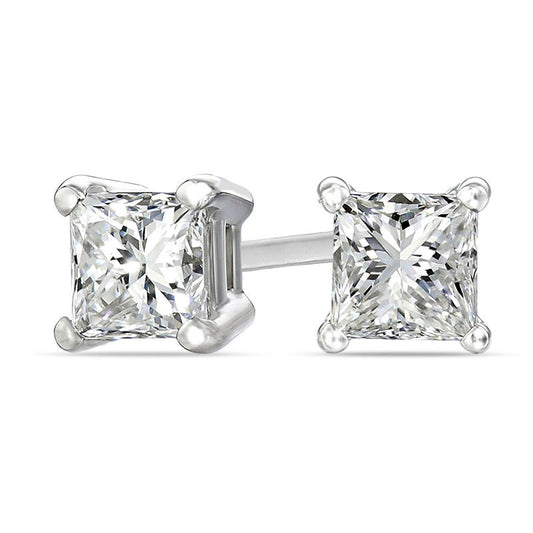 0.25 CT. T.W. Certified Princess-Cut Diamond Solitaire Stud Earrings in 18K White Gold (I/VS2)