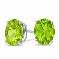 Oval Peridot Stud Earrings in Sterling Silver