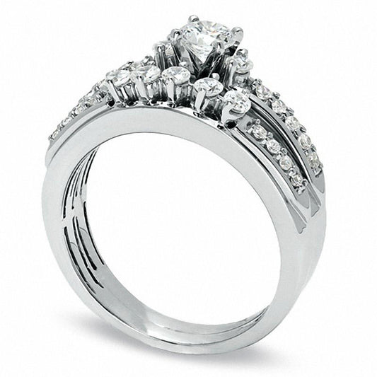 0.75 CT. T.W. Natural Diamond Bridal Engagement Ring Set in Solid 14K White Gold