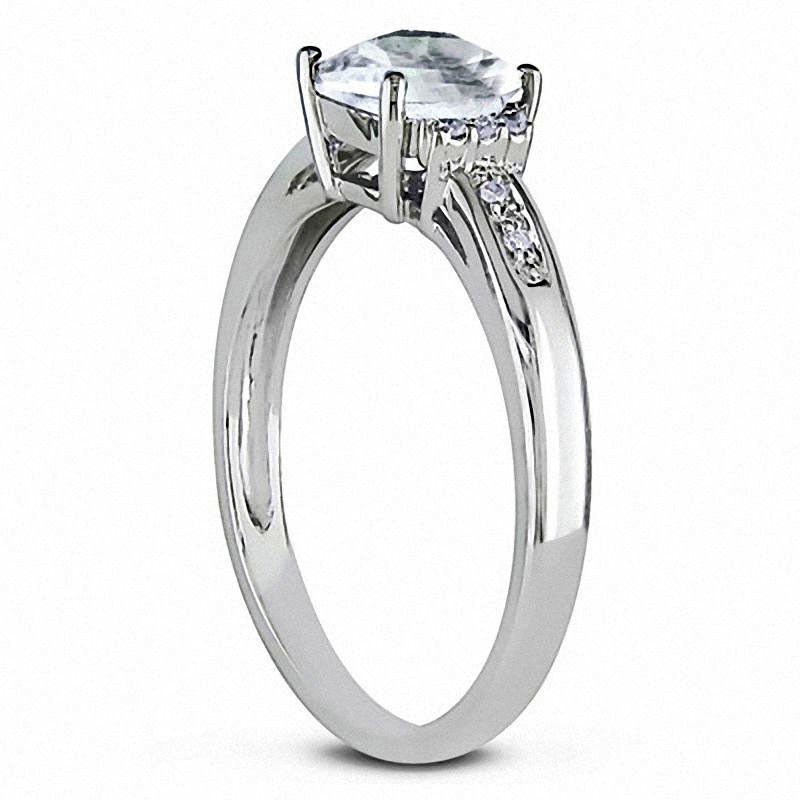 Cushion-Cut White Topaz Engagement Ring with Natural Diamond Accents in Solid 10K White Gold