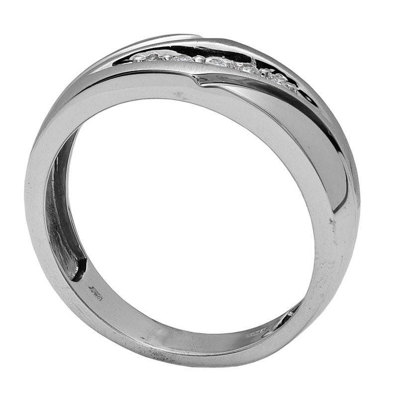 Men's 0.10 CT. T.W. Natural Diamond Slant Wedding Band in Solid 10K White Gold