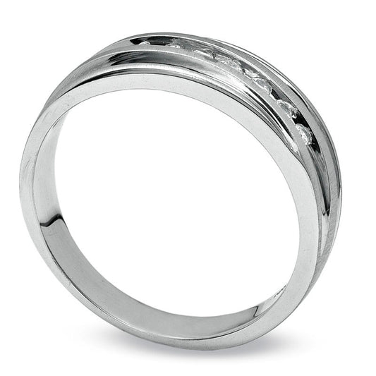 Men's 0.13 CT. T.W. Natural Diamond Wedding Band in Solid 14K White Gold