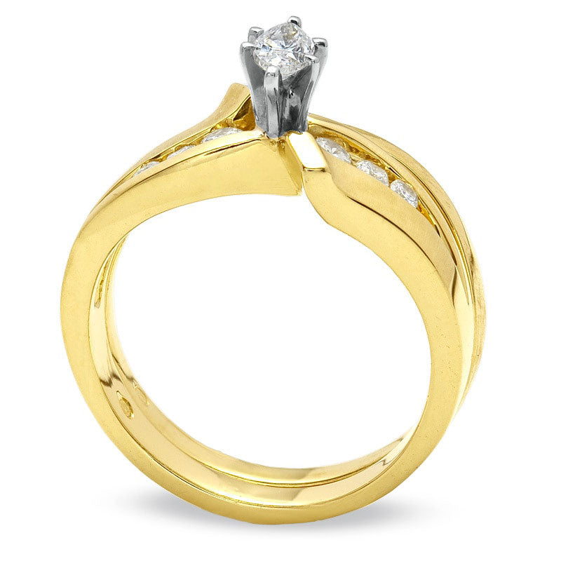 0.38 CT. T.W. Marquise Natural Diamond Bridal Engagement Ring Set Solid 14K Gold