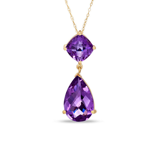 Pear and Cushion-Cut Amethyst Drop Pendant in 10K Yellow Gold