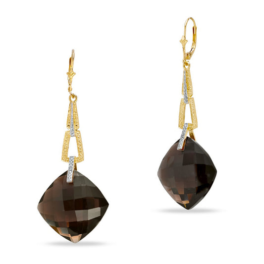 20mm Cushion-Cut Smoky Quartz and Diamond Accent Drop Earrings in 10K Gold