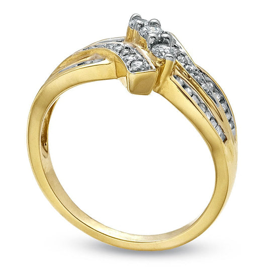 0.50 CT. T.W. Natural Diamond Bypass Three Stone Ring in Solid 10K Yellow Gold