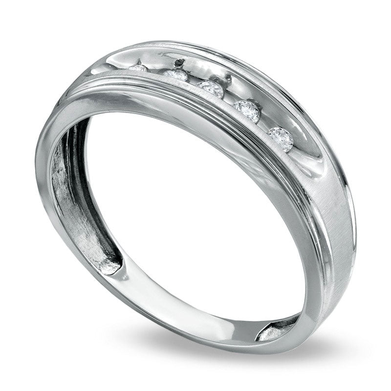 Men's 0.14 CT. T.W. Natural Diamond Wedding Band in Solid 14K White Gold