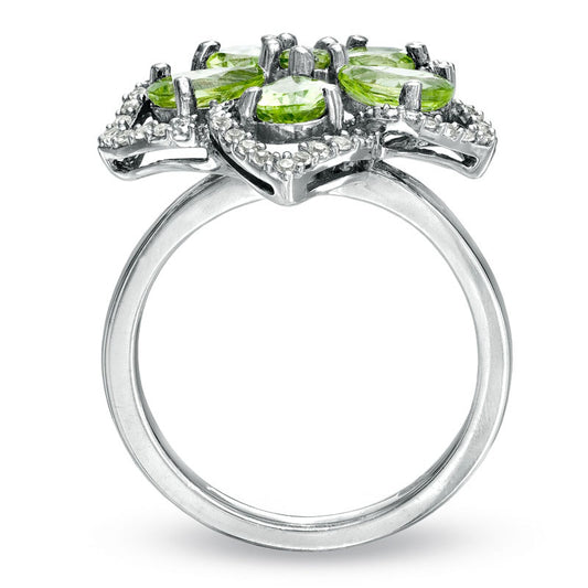 Peridot and White Topaz Flower Ring in Sterling Silver