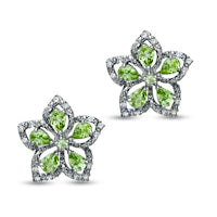 Peridot and White Topaz Flower Earrings in Sterling Silver