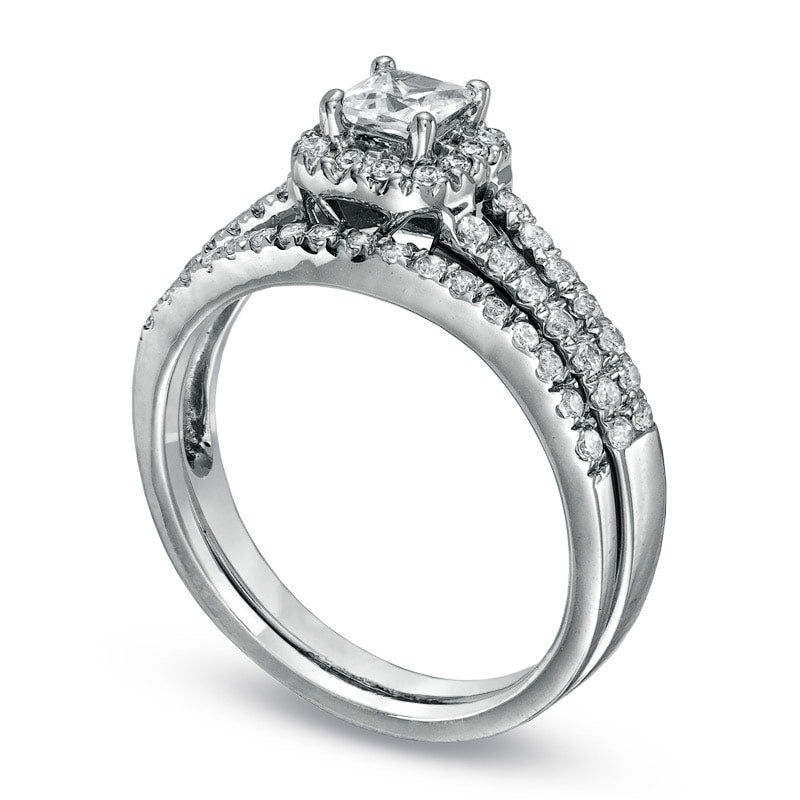 0.50 CT. T.W. Princess-Cut Natural Diamond Frame Split Shank Bridal Engagement Ring Set in Solid 14K White Gold