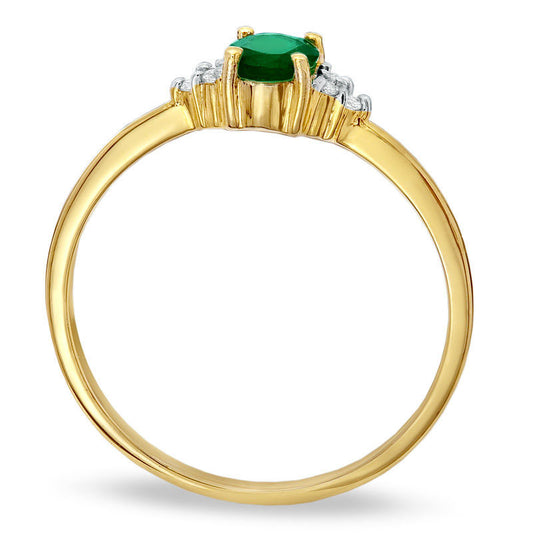 Oval Emerald and Natural Diamond Accent Ring in Solid 10K Yellow Gold