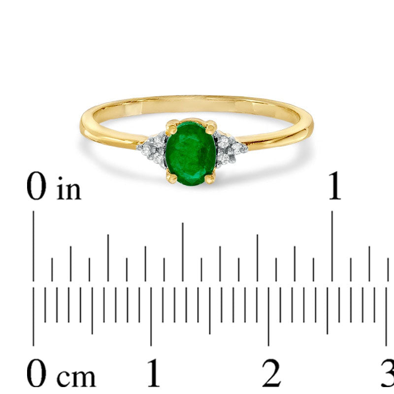 Oval Emerald and Natural Diamond Accent Ring in Solid 10K Yellow Gold