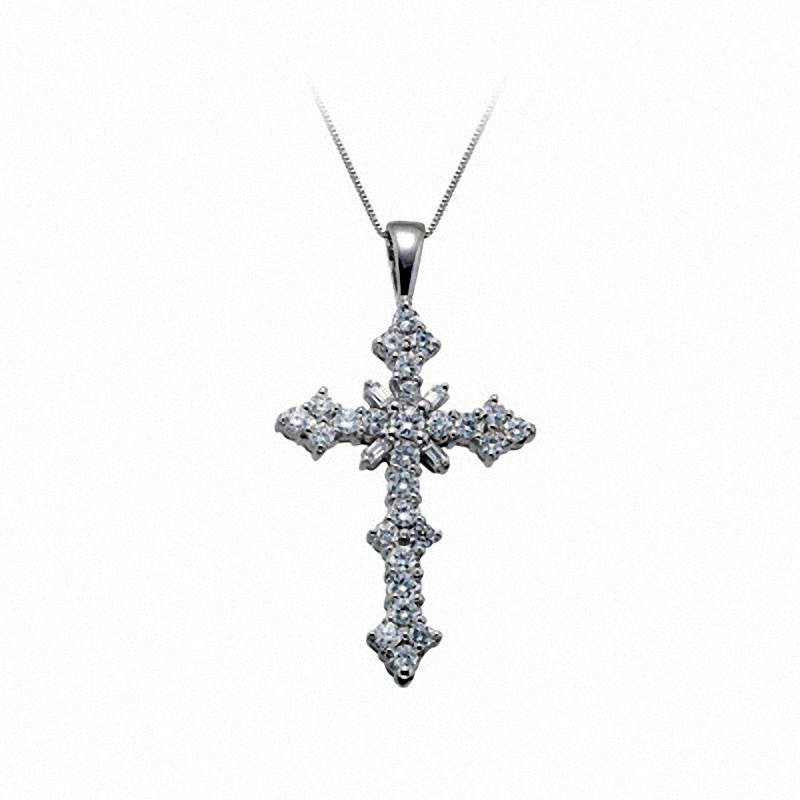 0.5 CT. T.W. Natural Diamond Ornate Cross Pendant in 10K White Gold