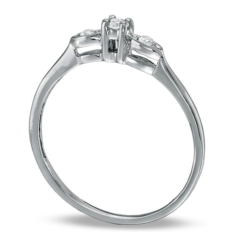 Natural Diamond Accent Three Stone Promise Ring in Solid 10K White Gold