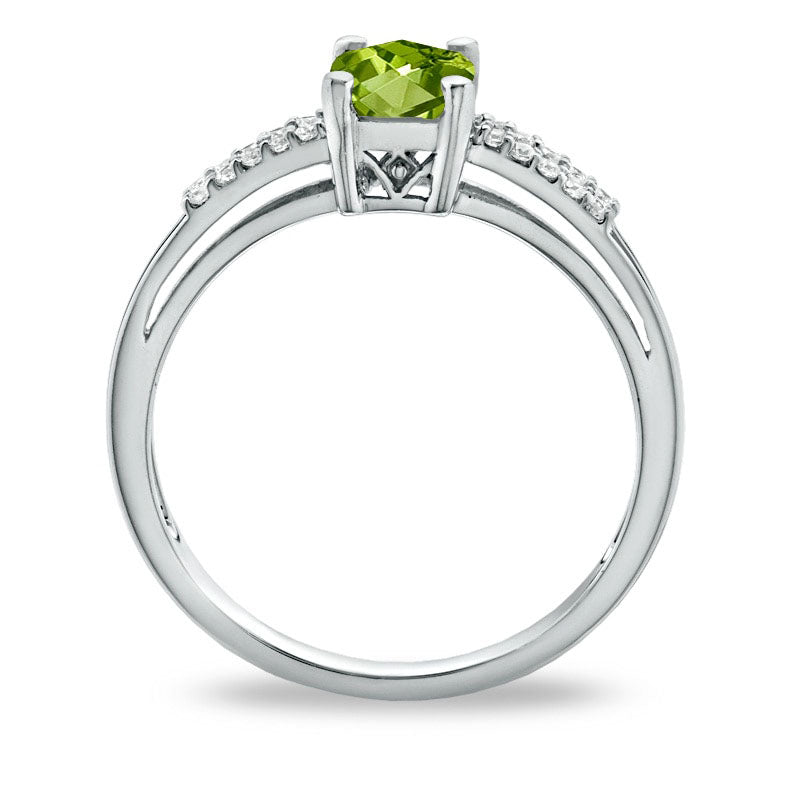 Cushion-Cut Peridot and White Topaz Accent Ring in Sterling Silver