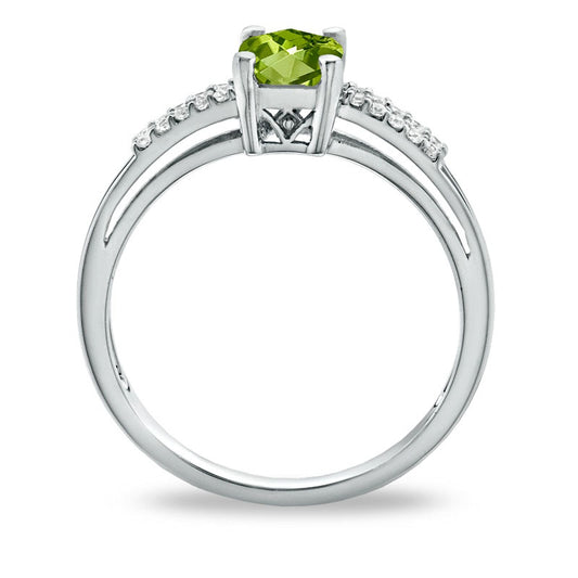 Cushion-Cut Peridot and White Topaz Accent Ring in Sterling Silver