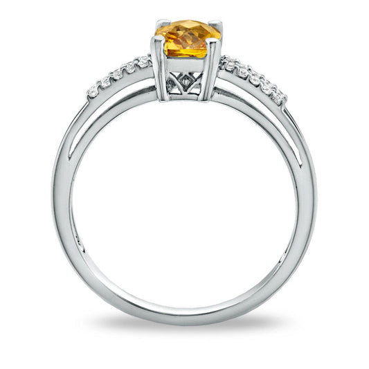 Cushion-Cut Citrine and White Topaz Accent Ring in Sterling Silver