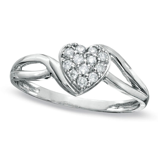 0.13 CT. T.W. Natural Diamond Heart Split Shank Ring in Solid 10K White Gold