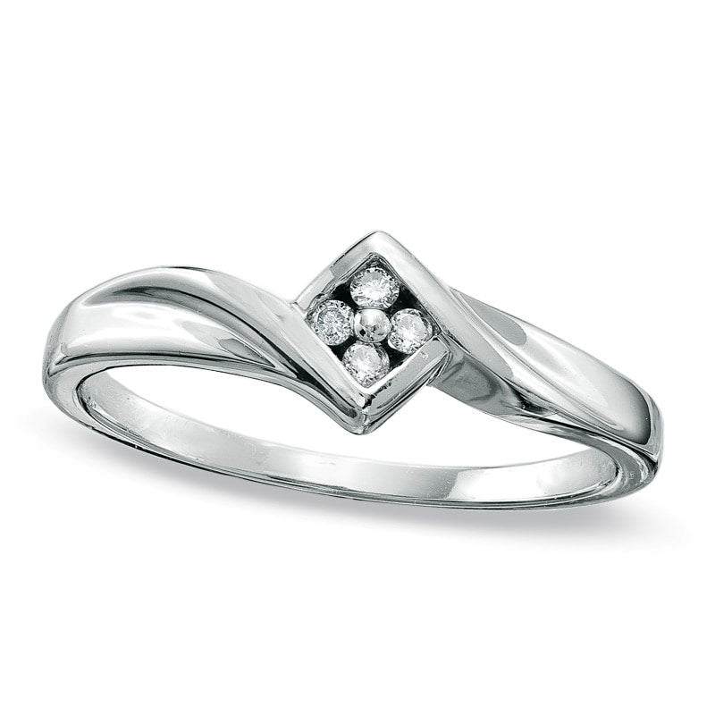 Natural Diamond Accent Ballpark Bypass Promise Ring in Solid 10K White Gold