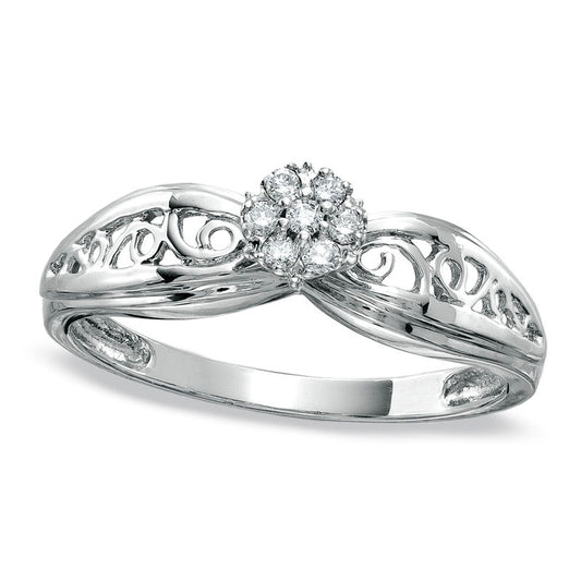 Natural Diamond Accent Cluster Promise Ring in Solid 10K White Gold