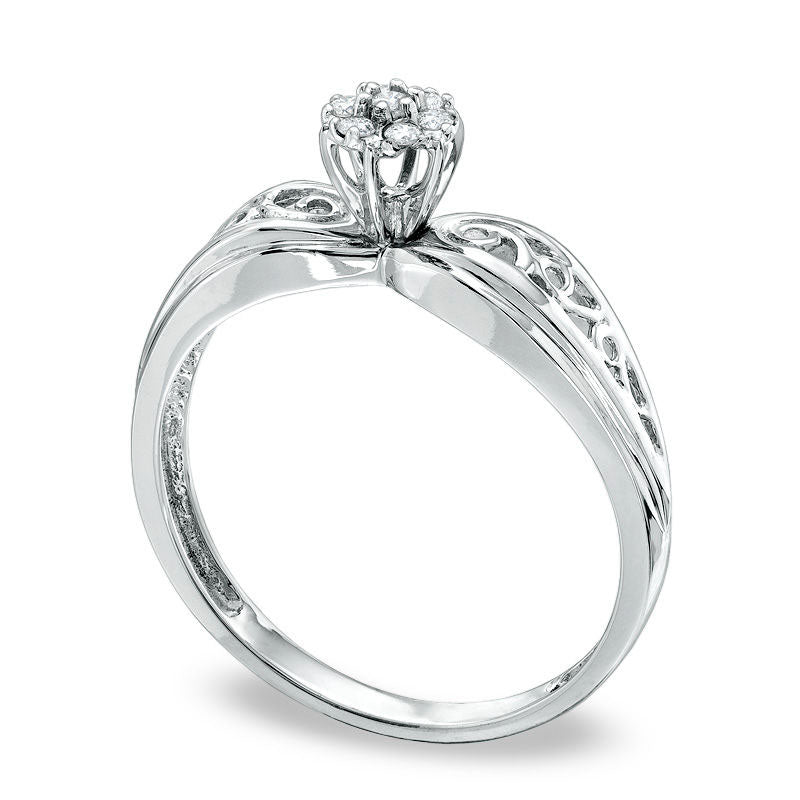 Natural Diamond Accent Cluster Promise Ring in Solid 10K White Gold