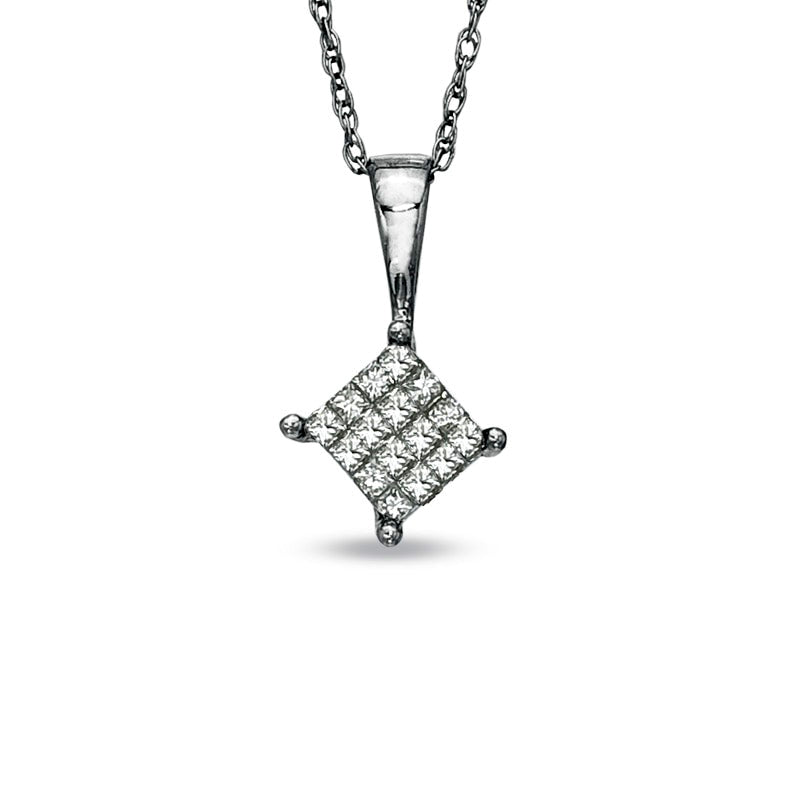 0.13 CT. T.W. Composite Princess-Cut Natural Diamond Pendant in 14K White Gold