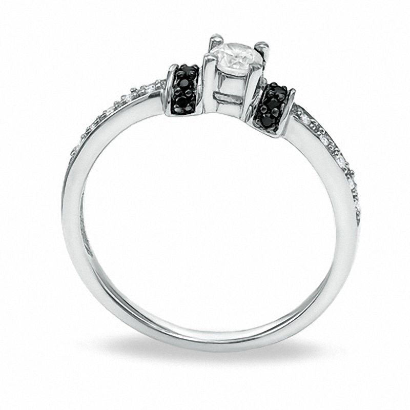 0.25 CT. T.W. Enhanced Black and White Natural Diamond Station Engagement Ring in Solid 10K White Gold