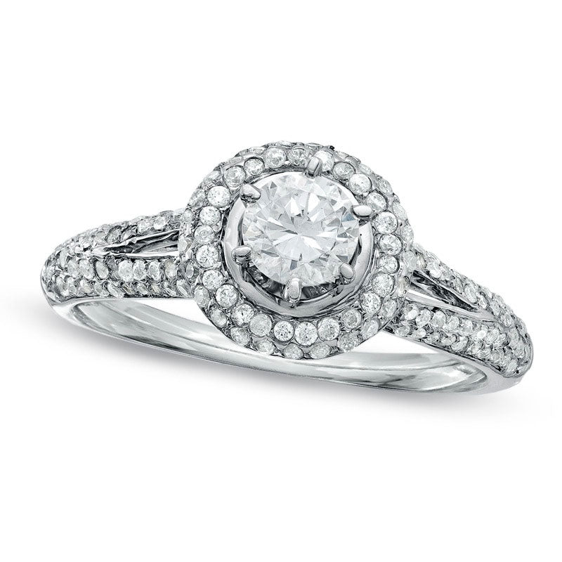 0.63 CT. T.W. Natural Diamond Split Shank Frame Engagement Ring in Solid 10K White Gold