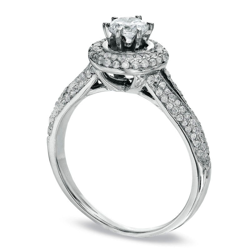 0.63 CT. T.W. Natural Diamond Split Shank Frame Engagement Ring in Solid 10K White Gold