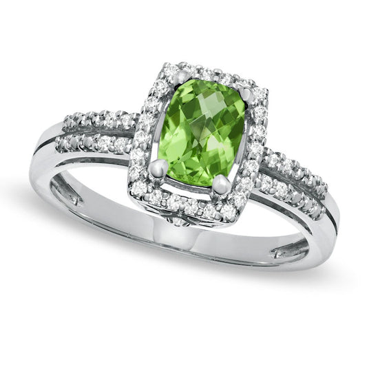 Cushion-Cut Peridot and White Topaz Frame Ring in Sterling Silver