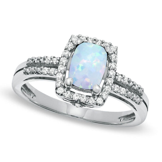 Cushion-Cut Lab-Created Opal and White Topaz Frame Ring in Sterling Silver